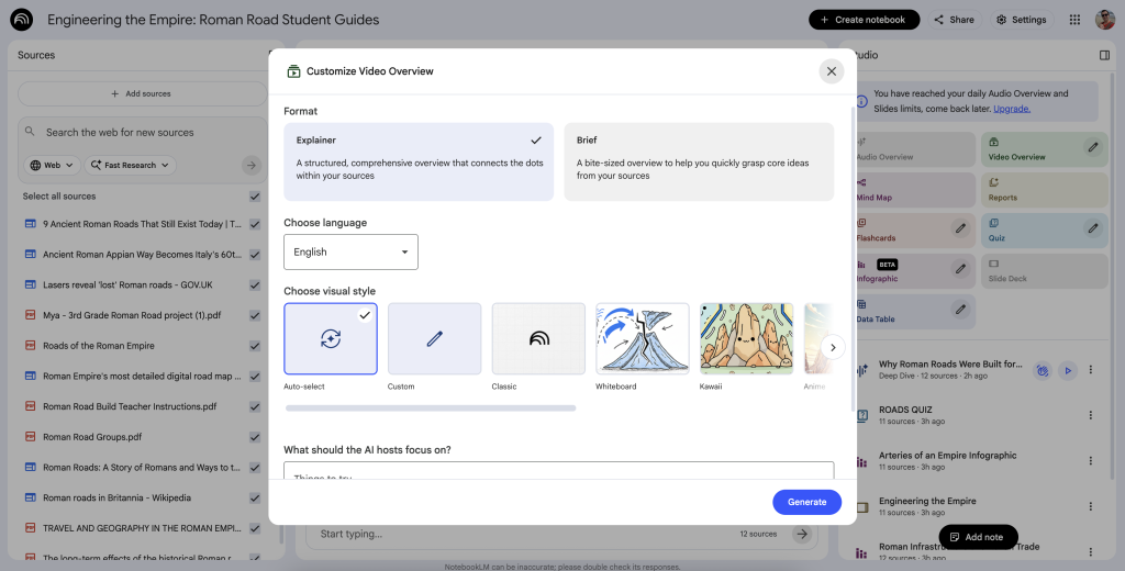 Notebook LM screenshot 6